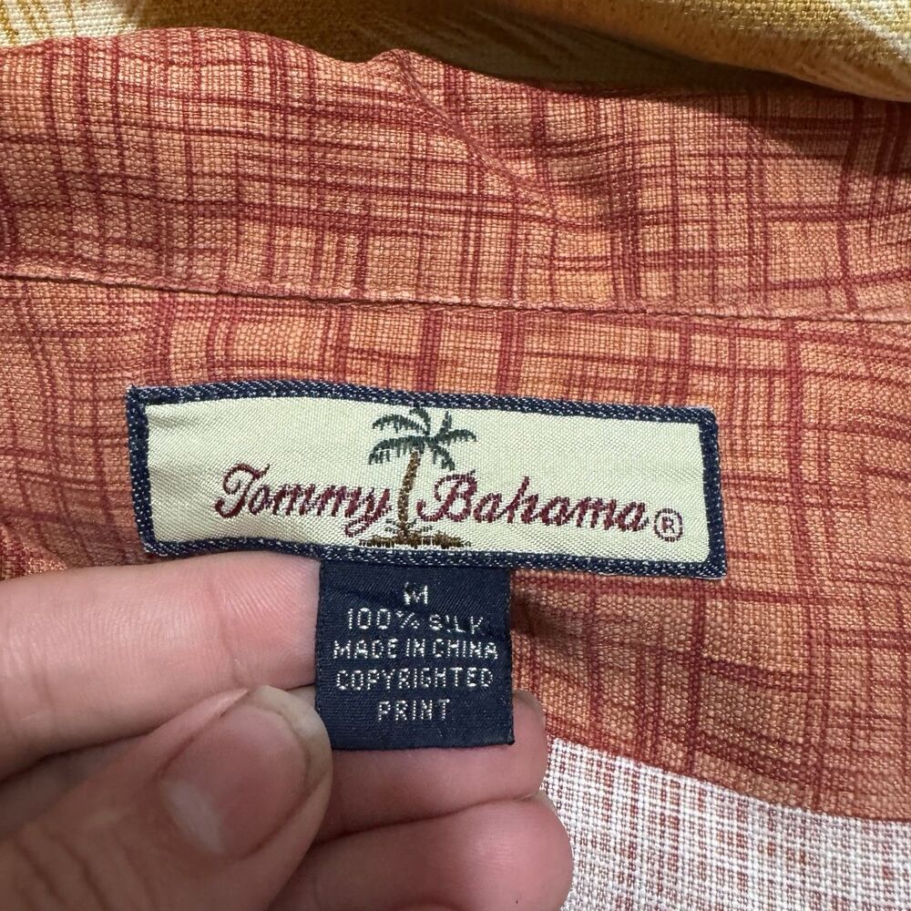 Men's Tommy Bahama Silk Orange & Red Palm Tree Cocktail Shirt Medium - Picture 9 of 11